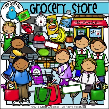 kids grocery shopping clip art