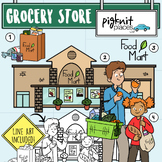 Grocery Store Clipart With People Shopping and Building