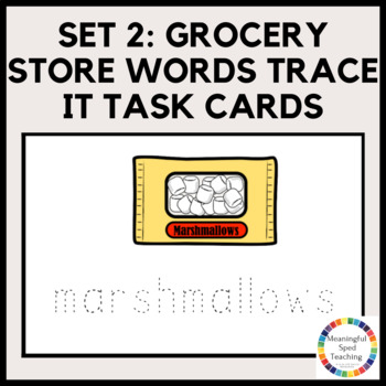 Preview of Grocery Store Functional Sight Words Canned Goods Tracing Life Skills Task Cards