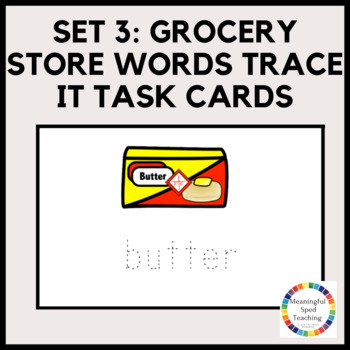 Preview of Grocery Store Functional Sight Words Fine Motor Trace It Life Skills Task Cards