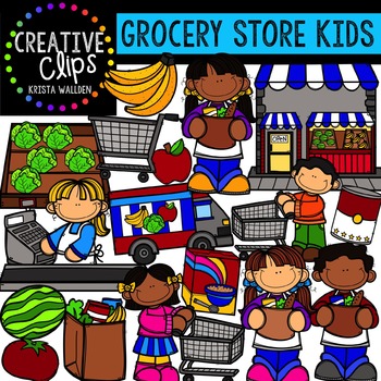 kids grocery shopping clip art