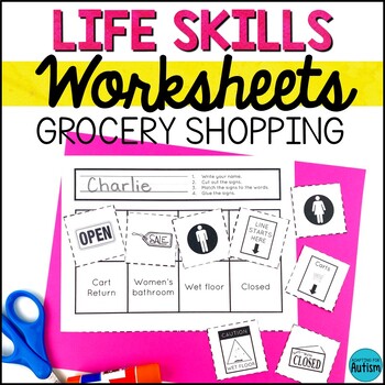 Preview of Grocery Store Math Worksheets - Life Skills Special Education Activities