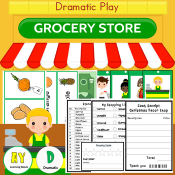 Preview of Grocery store math | Grocery shopping | Grocery Store Dramatic Play | Printables