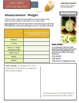 Preview of Grocery Store Math:  Measurement: Heavy vs Light, Weight