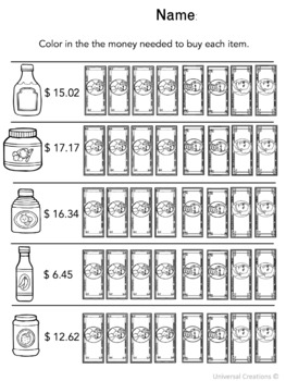 Dollar Up Worksheet, Grocery Items Under $10