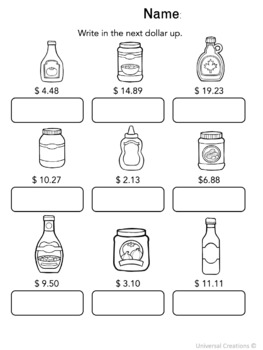 Dollar Up Worksheet, Grocery Items Under $10