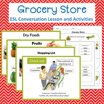 Preview of Supermarket or Grocery Store Vocabulary and Activities- Int. Level