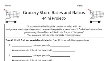 Preview of Grocery Store Project- Rates and Ratios