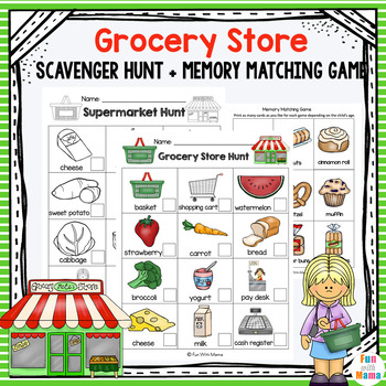 Preview of Grocery Store Scavenger Hunt & Supermarket Memory Matching Game