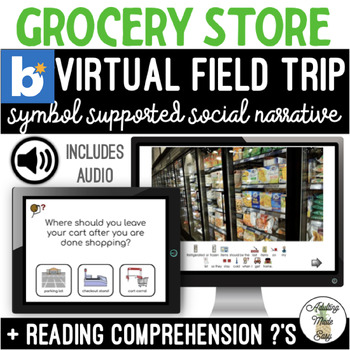 Preview of Grocery Store Virtual Field Trip Social Narrative Boom Cards #summerWTS