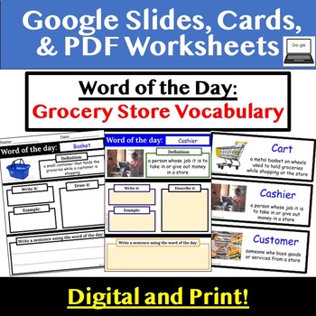 Preview of Grocery Store Vocabulary Word of the Day  Digital and PDF Special Education