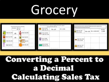 Preview of Grocery Themed: Converting a Percent to a Decimal  Calculating Sales Tax