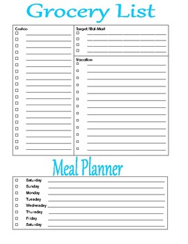 Grocery list and menu planner by Marvelously Exceptional | TpT
