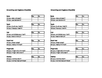 Preview of Grooming and Hygiene Checklist