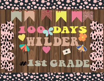 Preview of Groovy 100 Days Wilder |Happy 100 Days Of School Cheetah Leopard Print Retro Kit