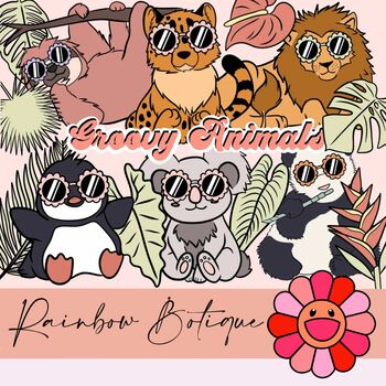 Preview of Groovy Animals Clipart, boho animals clipart bundel, big clipart set