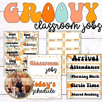 Preview of Groovy Boho Retro Today's Schedule and Classroom Jobs Classroom Decor