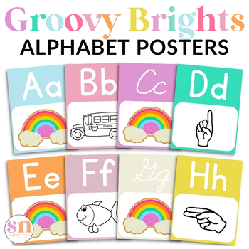 Preview of Varsity Patch Alphabet Posters | ASL Alphabet Posters | Groovy Bright Classroom