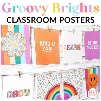 Preview of Varsity Patch Letters Classroom Posters | Retro Bulletin Board | Groovy & Bright