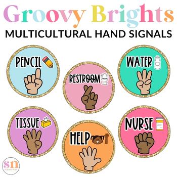 Preview of Bright Multicultural Hand Signal Posters | Groovy & Bright Classroom Decor