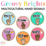 Bright Multicultural Hand Signal Posters | Groovy & Bright