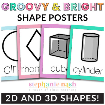 Preview of Shape Posters | 2-D Shapes | 3-D Shapes | Groovy & Bright Classroom Decor