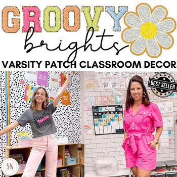 Preview of Groovy Classroom Decor Theme | Varsity Patch Letter Classroom Bright Retro Decor