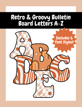 Preview of Groovy Bulletin Board Letters / Retro Classroom Decor Letters / 6 Letter styles