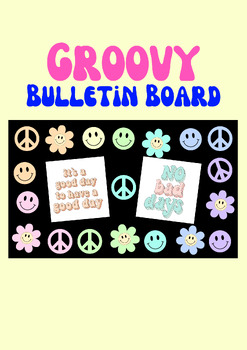 Preview of Groovy Bulletin Board Smiley Face Peace Sign- PDF & ZIP