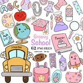Groovy Classroom Art Supplies Doodle Clipart for Back to School
