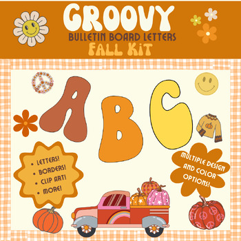 Preview of Groovy Fall Bulletin Board A-Z Kit: Letters, Borders, Clip Art, and More!