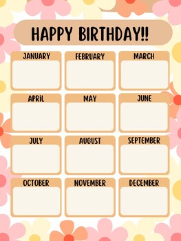 Groovy Floral themed Birthday Poster for Classroom Birthdays Including ...