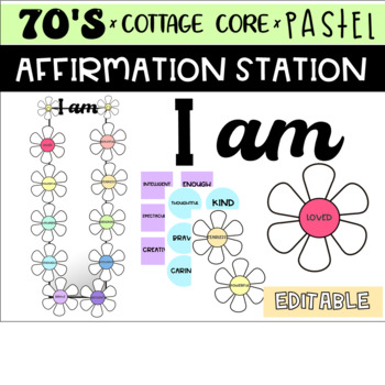 Preview of Groovy Flower Mirror Affirmations | 70's x Cottage Core x Pastel