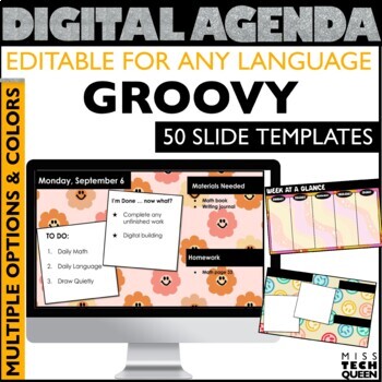 Preview of Groovy Google Slides Template Daily Agenda Slides Editable Retro Morning Meeting