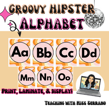 Preview of Groovy Hipster Retro Orange & Pink Alphabet Poster Set Display