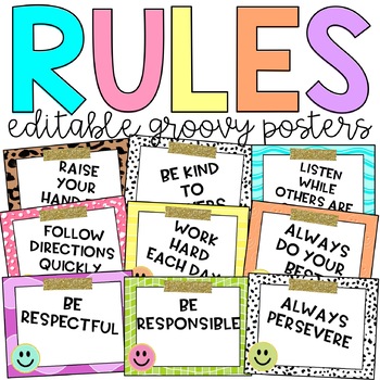 Groovy Leopard and Dalmatian Classroom Rules Posters l Editable | TPT