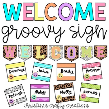 Editable Pastel Rainbow Door Decor, Welcome Sign and Name Label Display