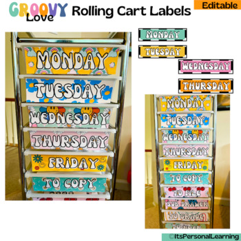Preview of Groovy Love 10 Drawer Rolling Cart Labels/ Groovy Retro Classroom Decor EDITABLE
