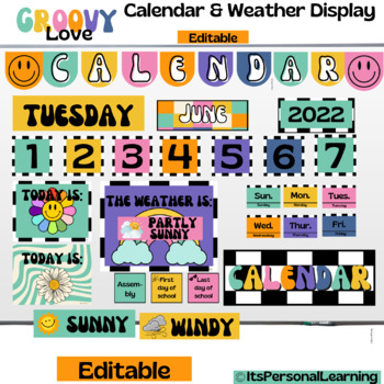 Preview of Groovy Love Calendar & Weather Display // Groovy Retro Classroom Decor /EDITABLE