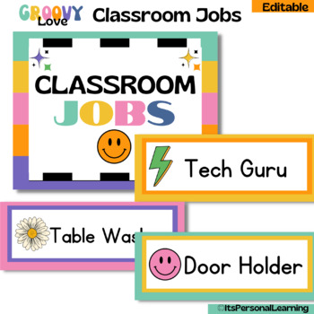 Preview of Groovy Love Classroom Jobs // Groovy Retro Classroom Decor /EDITABLE