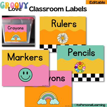 Preview of Groovy Love Classroom Labels // Groovy Retro Classroom Decor