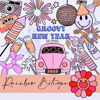 Preview of Boho New Year Clipart, new year clipart bundle, hippie clip art, commercial use