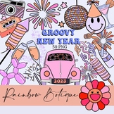 Boho New Year Clipart, new year clipart bundle, hippie cli