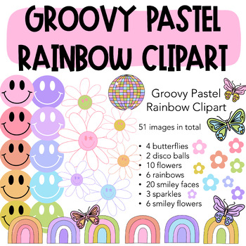 Preview of Groovy Pastel Rainbow Clipart | retro