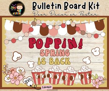 Preview of Groovy Poppin into Spring Bulletin Board Kit, Classroom Decor, Editable