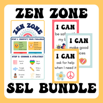 Groovy Rainbow Zen Zone / Calm Corner / Peace Corner SEL Classroom BUNDLE