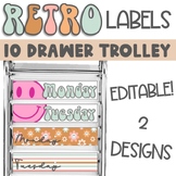 Groovy Retro 10 Drawer Cart Labels, EDITABLE