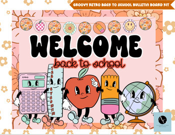 Preview of Groovy Retro Back to School Bulletin Board and Door Kit- Vintage Decor