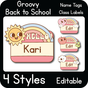 Preview of Groovy Retro Back to School Name Tags and Posters