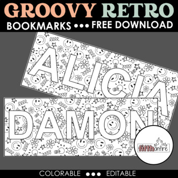Preview of FREE Groovy Retro Back to School Student Bookmarks - COLORABLE AND EDITABLE